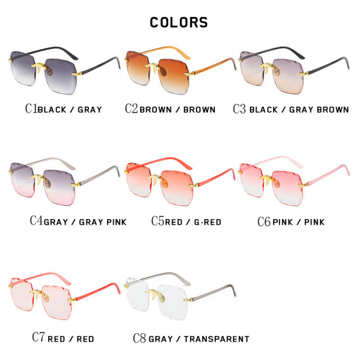 แว่นกันแดดกรอบสี่เหลี่ยมแบบดั้งเดิมสำหรับผู้หญิง-แว่นกันรังสีแว่นกันแดดแบบไม่มีกรอบแฟชั่นสีไล่ระดับแบรนด์สำหรับผู้หญิงปี-uv400