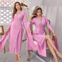 ZZOOI Elegant Women Extra Long Sleeve Pink Dress  Lace Up Belted Evening Cocktail Party Dresses Slim Gown Female Formal Clothes