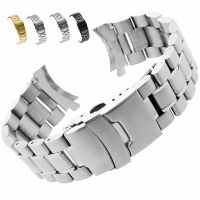 18/20/22/24 Stainless Steel Solid Watch Strap Arc End Steel Bracelet Insurance Folding Buckle Universal Replacement Watch Band