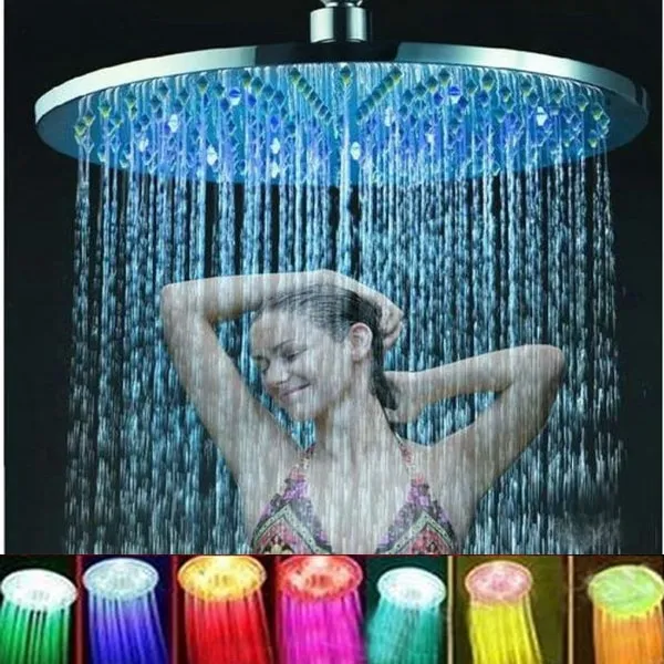 8 Inch RGB 7 Colors LED Light Shower Head Round Automatic Changing