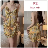 2023 Hot Sexy Deep V With Chest Pad Satin Fresh Floral Side Slit Temptation Womens Sling Home Nightdress 3763