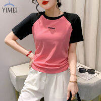 YIMEI เสื้อยืดผ้าฝ้ายแขนสั้นแร็กแลนฝูงชนขนาดเล็กอเนกประสงค์สำหรับดีไซน์ใหม่ฤดูร้อน2023