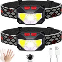 2 pack Powerful LED Headlight Sensor Head Light USB Rechargeable Headlamp Head Torch Waterproof Flashlights  for Camping Hiking Rechargeable  Flashlig