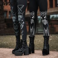 Goth Punk Style Skinny Leggings for Women Streetwear Y2k Skull Print High Waist Fitness Mujer Pants Alt Emo Harajuku Activewear