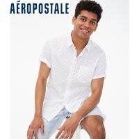 AEROPOSTALE เสื้อเชิ้ต ผ้าฝ้าย พิมพ์ลายเรขาคณิต แบบเป็นทางการ สีขาว สําหรับผู้ชาย