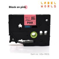 1PACK 12mm Satin Ribbon black on pink TZe label tape label ribbon Compatible for brother P-TOUCH label printer tze-RE31