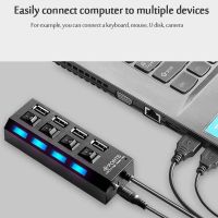 ✳✜ ฮับ ​​USB 2.0 USB พร้อมสวิตช์ควบคุม LED 4/7 พอร์ต Multi USB Splitter Hub ใช้อะแดปเตอร์ไฟฟ้าหลาย Expander USB 3.0 Hub