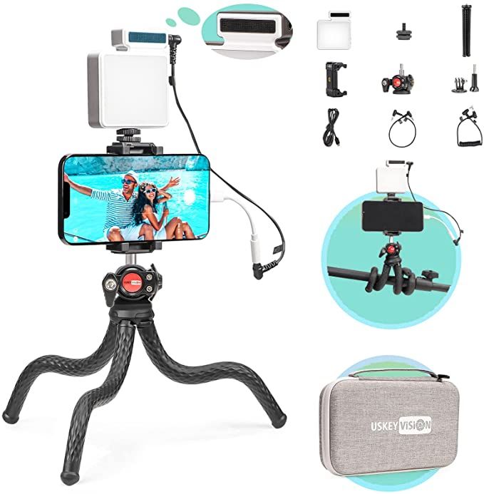 uskeyvision-ชุดไมโครโฟน-vlog-สำหรับวิดีโอสตรีมสดพร้อมหัวลูกบอลขาตั้งกล้องคลิปโทรศัพท์ใช้ได้กับกล้องไอโฟนใหม่