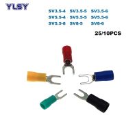 25/10Pcs Spade Insulated Crimp Terminals Electric Lug Wire Cable Connector SV3.5 SV5.5 SV8 Furcate Ferrules 2.5 10mm2 14 8AWG