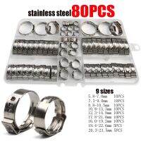 ۩ In Box 80pcs 5.8-23.5mm Hose Clamps Single Ear Hose Clamp 304 Stainless Steel Assortment Kit Single Hose Clips Ear Pipe Clamps