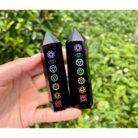 Rainbow 7 Chakra Black Obsidian Tower, Chakra Charing Crystal Tower, Reiki Healing, Chakra Crystal, Meditation Crystal