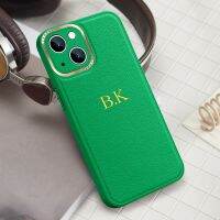 เคส [Chaoke digital branch] ใหม่สีเขียว13 14 Pro Max เคสนิ่มหนังตัวอักษรชื่อตัวอักษรเกาหลีสำหรับ iPhone 13 12 11 14 Pro Max เรียบง่ายสุดหรู