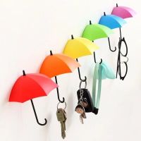 3 PCS Umbrella Wall Hook Self Adhesive Dormitory Bathroom Door Key Hairpin Hat Embrella Clothes Rack Creative Color Decoration Picture Hangers Hooks