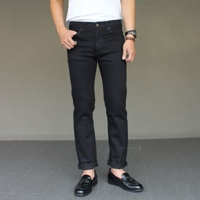 MiinShop เสื้อผู้ชาย เสื้อผ้าผู้ชายเท่ๆ ใส่โค้ด GOJUN11 ลด 20% l Golden Zebra Jeans กางเกงยีนส์ขากระบอกเล็กผ้ายืดสีดำ (Size เอว 28-44) เสื้อผู้ชายสไตร์เกาหลี