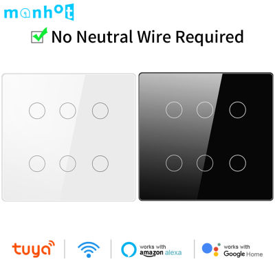 Tuya WiFi Smart Light Switch 4x4 zil NO Neutral Light Wall Switches Touch Panel 46 Gang Wireless Control Alexa Home
