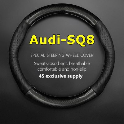 dfthrghd Car PUleather For Audi SQ8 Steering Wheel Cover Genuine Leather Carbon Fiber 2018 2019 2020