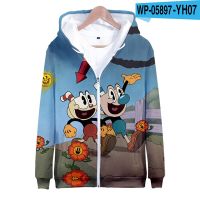 HOT★Hoodies อะนิเมะอะนิเมะเกม Cuphead Mugman 3D พิมพ์ซิปเสื้อเด็กหญิงเด็กชายเสื้อเด็กแฟชั่น Oversize Hoodie