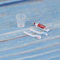 Veli shy 4pcs/Set 1:12 Dollhouse Miniature Mini Toothpaste Toothbrush Cup Kitchen Toys