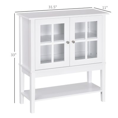 ตู้ครัว Credenza &amp; Sideboard Buffet Storage Cabinet With 2 Glass Doors &amp; Storage Shelves, White