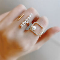 【2023wartTrendy Style Zircon Open Ring Womens Simulated Pearl Geometric Rings Fashion ss Jewelry Wholesalee