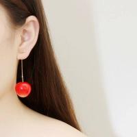 QianXing Shop Cute Sweet Red Cherry Gold Color Fruit Stud Earrings for Women Girl Student Gift