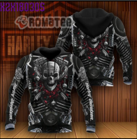 Angry Mad Skull Harley-Davidson Motorcycles Engine Rose Willie G Skull 3D All Over Print Hoodie