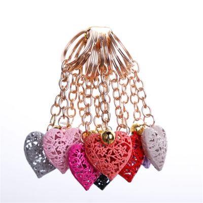 Cute Hollow Lace Heart Bell Pendant Keychains Luxury Purse Bag Car Pendant Keyring Valentines Day Women Girls Gift