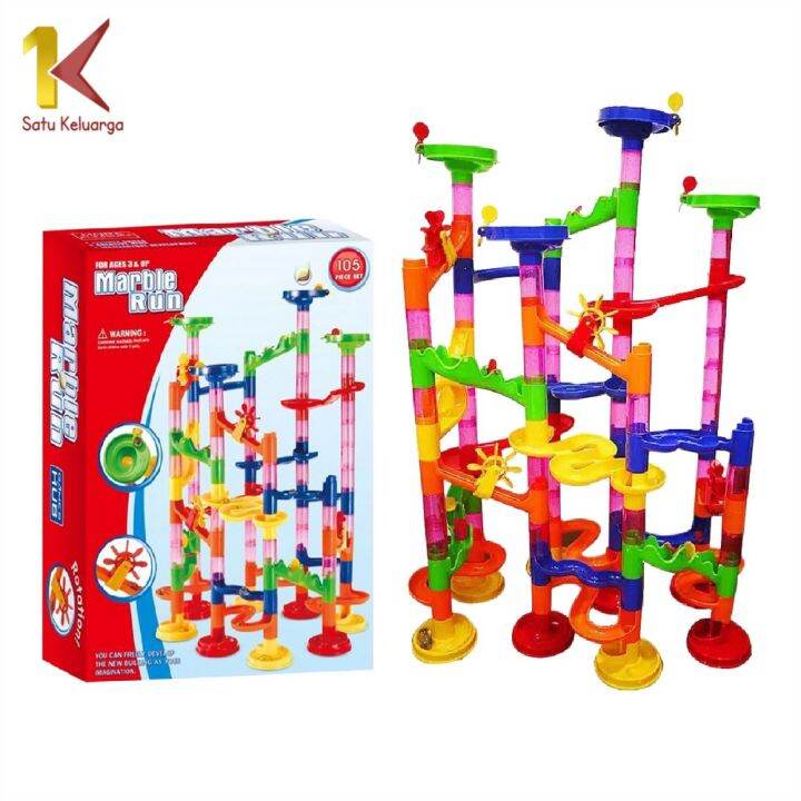 Satu Keluarga Marble Run Block M58 Mainan Anak DIY Seluncuran Jalur ...