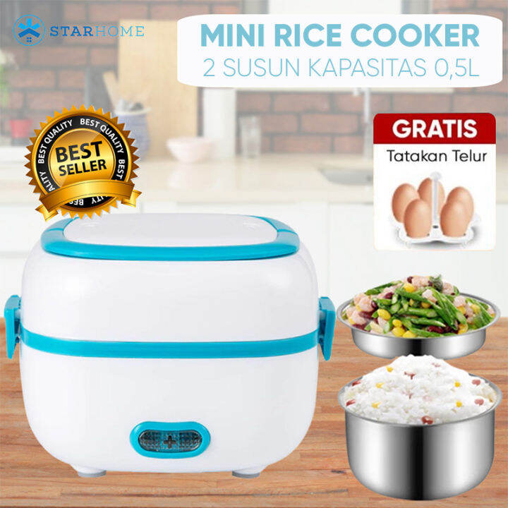 Mini Rice Cooker Portable 2 Susun Kapasitas 0.5 L Penanak Nasi Mini