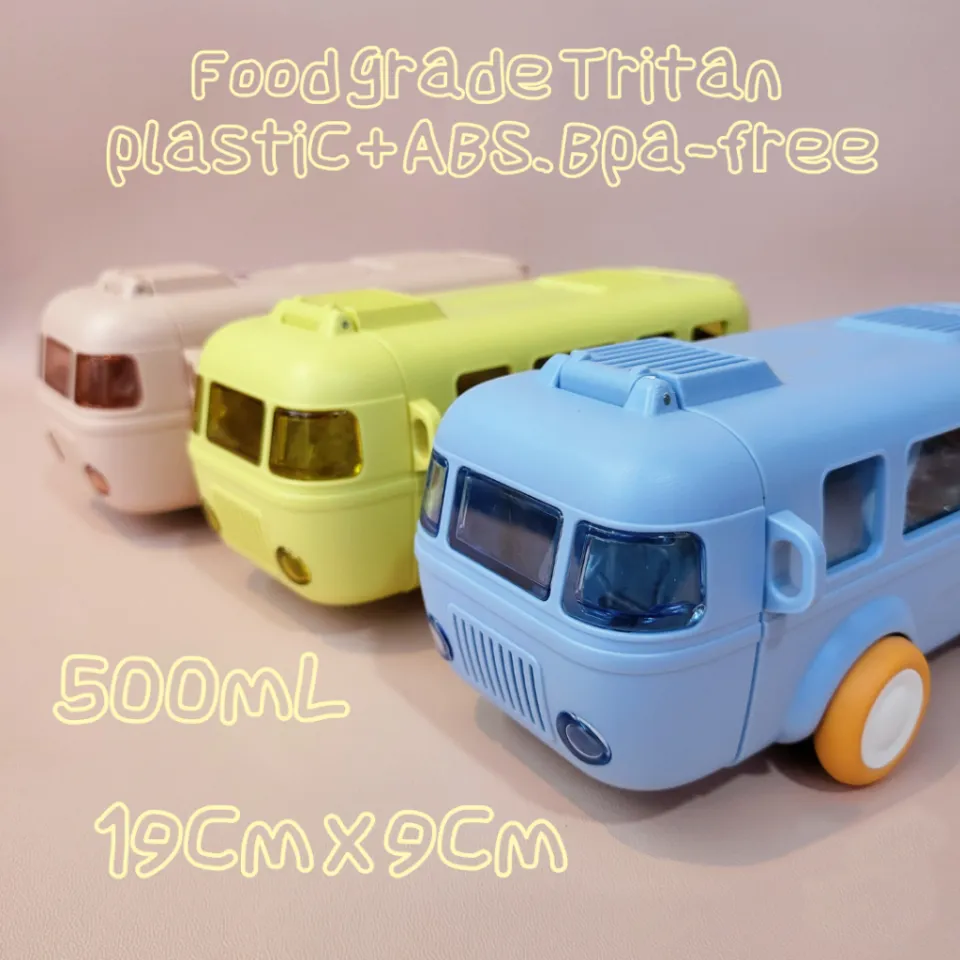 1pc Blue 500ml/16oz Car Or Bus Design Kids' Cute Straw Plastic