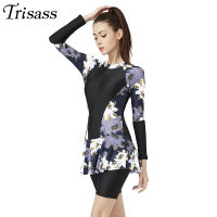 Trisass 2020 New Professional Sport Swimsuit For Women Plus Size L-6XL Long Sleeve Bodysuit Short Pants Surf suit