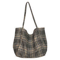 Ready Stock 2021 Japan &amp; Korean simple large capacity Wool Plaid shoulder bag r CASUALTote Bag