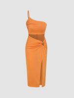 Cider Solid Cut Out Maxi Dress เดรสสายเดี่ยวผู้หญิงเดรสแฟชั่นผญสไตล์เซ็กซี่