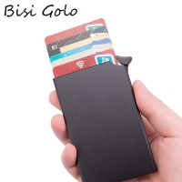 BISI GORO RFID Anti-theft Credit Card Holder Thin ID Card Case Automatically Metal Bank Cards Wallet For Women Mini Mens Purse Card Holders