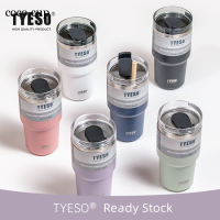 TYESO แก้วน้ำดื่มที่สร้างสรรค์304สแตนเลสเก็บความร้อนแบบพกพากลางแจ้งความจุขนาดใหญ่หลอดสำหรับเล่นกีฬารถแก้วกาแฟชุดชาเซรามิกถ้วยน้ำแข็ง