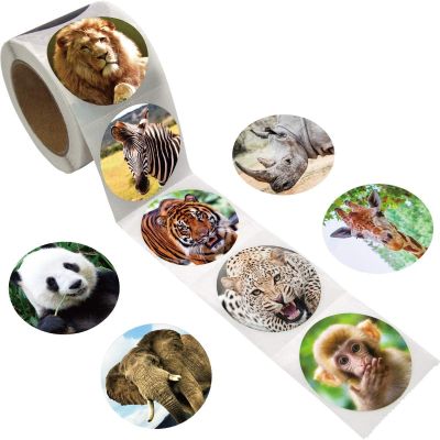 【CW】◈⊙  Zoo Sticker Tiger 9 Designs 500pcs/roll 1/1.5 inch Motivational Encourage Reward Label