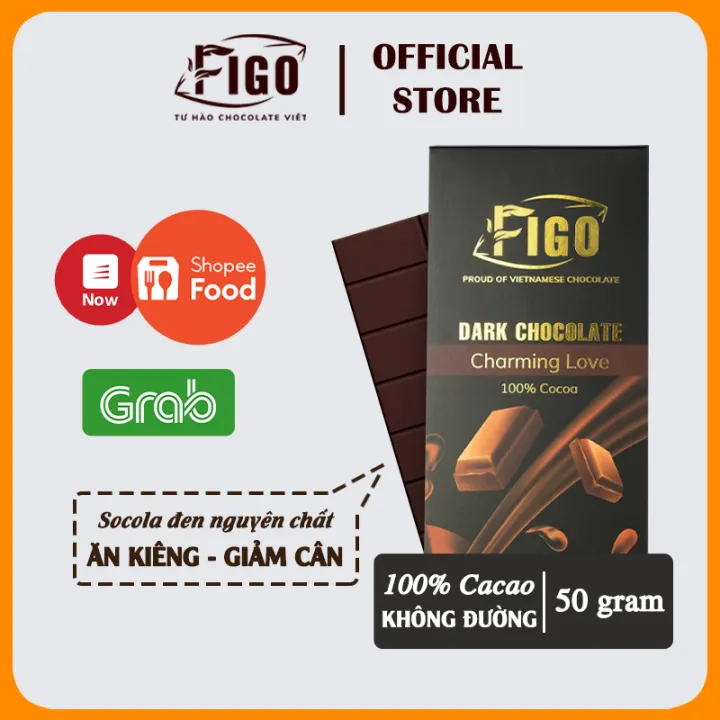 [Chính hãng] Dark Chocolate 100% Cacao Socola đen nguyên chất không đường Figo thanh 50g