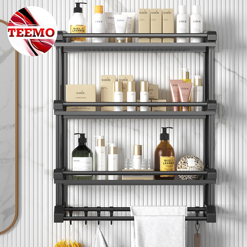 Teemo 3 Layers Kitchen Bathroom Wall Mounted Storage Rack Punch Free Shelf Organizer With Hooks - Fulfilled by Teemo SHOP