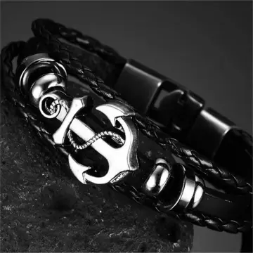 Mens leather bracelet with on sale beads