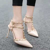 High heels women heel sandals in Europe and the sexy rivet baotou single shoe buckle strap a word pointed high with womens shoes