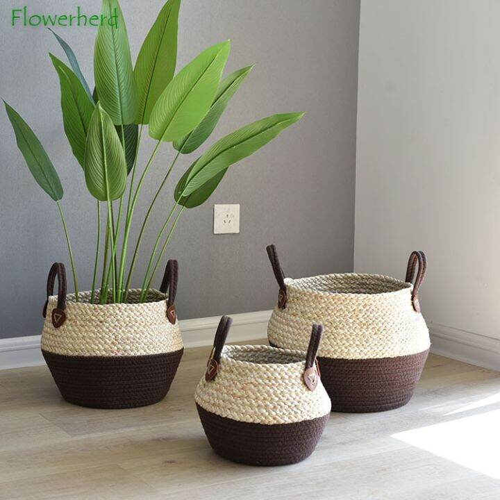 storage-baskets-woven-flower-pots-plant-crafts-decor-straw-bag-flower-pot-container-home-furnishings-flower-basket-woven-basket