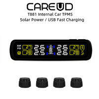 CAREUD T881-WF-S Car TPMS Wireless LCD Display ระบบการตรวจสอบยางรถยนต์ด้วย 4 เซ็นเซอร์ภายนอกพลังงานแสงอาทิตย์ USB การชาร์จอย่างรวดเร็ว