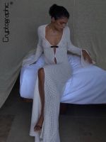 Cryptographic Verão Praia Férias Malha Maxi Vestido ชุด Para O Clube De Feminino แมนกาลองกา Veratravés Vestidos Oco Fora