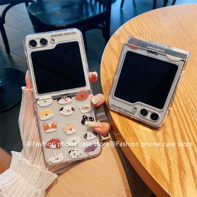 Phone Case เคส Samsung Galaxy Z Flip5 Fold5 Flip4 Fold4 Flip3 Fold3 5G เคสลายการ์ตูนสุนัขอิโมจิซิลิโคนใสกันกระแทกกรอบนิ่ม2023