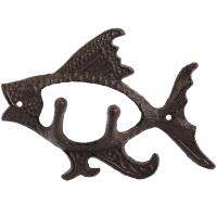 Fish with Two Hooks Ocean Series Cast Iron Wall Hook Wall Mount towel Hanger Hook for Hat, Key, Coats