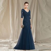 【hot】▦  Mother of the Bride Dresses V Neck Half Sleeves Floor-Length Wedding Gowns Appliques Sequined Robe De Soirée