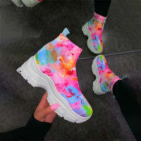 Womens Graffiti Vulcanized Woman Rainbow Sock Sneakers Sequins Woman Casual Platform Ankle Wedges Ladies Height Increase Shoes