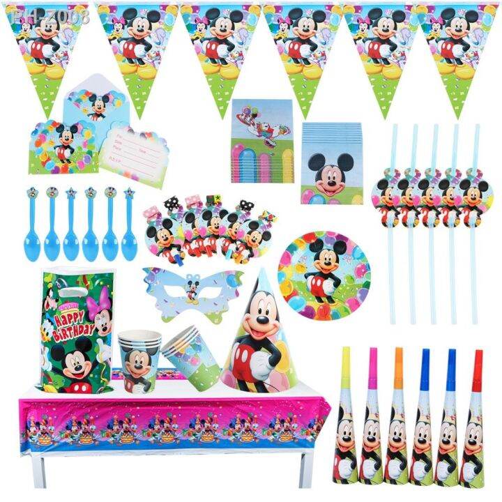 new-disney-mickey-mouse-children-birthday-hat-party-cake-decoration-plates-napkin-fork-disposable-tableware-baby-shower-supplies