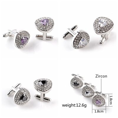 Fashion Silver Black Purple Rhinestone French Cufflinks Buttons For Men Lawyer Groom Wedding Father Decorations Shirt Cuff Links