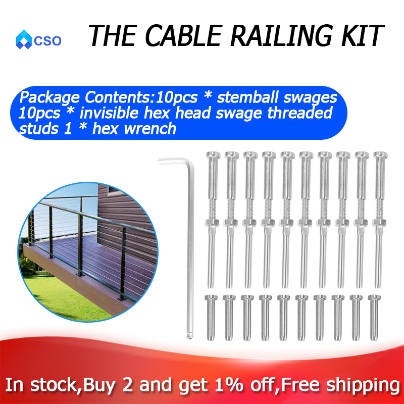 T316 Steel Stemball Swage Cable Railing End Fittings for 1/8" Wire Rope 